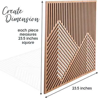 SnugLife 2 Pcs Wood Mountain Wall Art - Modern Wooden Panel Mountain Wall Decor, Decorative Forest Nature Abstract Line Minimalist Wall Art for Living Room Bedroom Farmhouse - Large 23.5”x23.5”