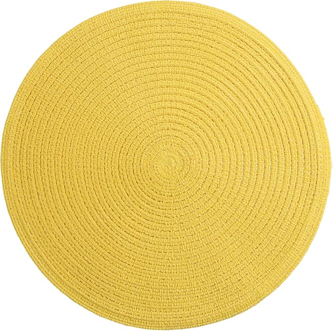 SHACOS Round Braided Placemats Set of 8 Washable Table Mats 15 inch Round Placemat Cotton Polyester Circle Placemat for Dining Table (Yellow, 8)