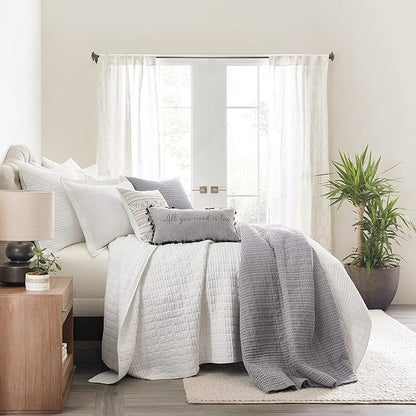 Levtex Home Mills Waffle Full/Queen Quilt Set (88x92in) with 2 Pillow Shams (26x20in) - Bright White - 100% Cotton Full/Queen Size Quilt Bedding Set - Lightweight, Soft, Pre-Washed