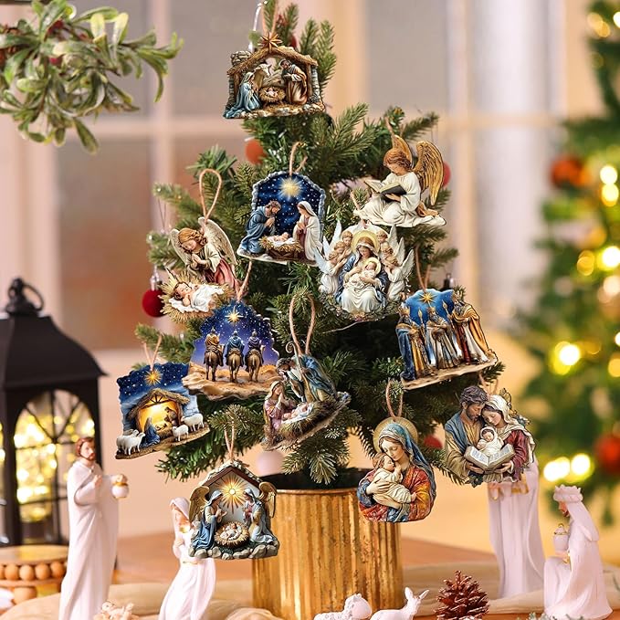 Suzile 36 Pcs Wooden Ornaments Vintage Tree Ornaments Decorations for Tree Wreaths Hanging Wood Cutouts Decor for Home Winter Party(Jesus)
