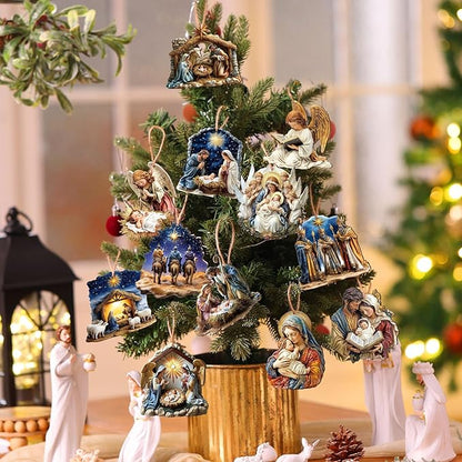 Suzile 36 Pcs Wooden Ornaments Vintage Tree Ornaments Decorations for Tree Wreaths Hanging Wood Cutouts Decor for Home Winter Party(Jesus)