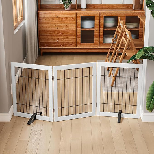 Dog Gate Foldable 3 Panel Pet Gates Extra Wide Dog Gates for Indoor Doorways Stairs 24in Height Support Feet Included