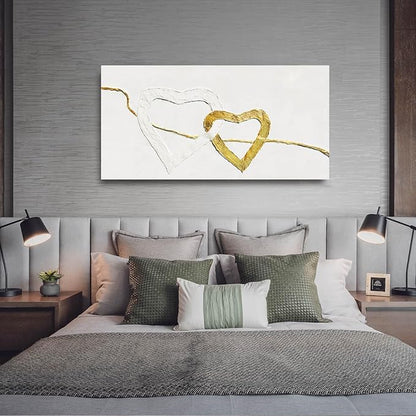 GAIDUOMAI Abstract Wall Canvas Art Love Heart Modern Artwork Textured Room Decor Gold Line Prints for Office Home Hotel 24"x48" Ready to Hang