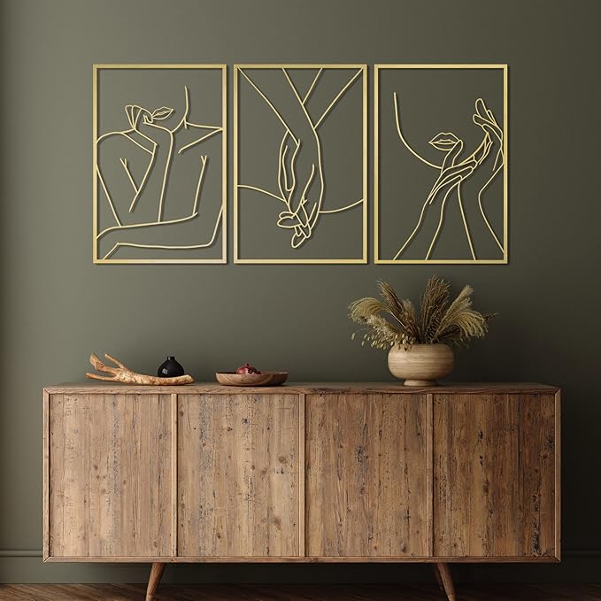 Vivegate Gold Minimalist Female Body Single Line Metal Wall Art Decor - 18"X12" 3 Packs Gold Women Body Abstract Minimalist Lines Wall Signs for Hanging Bedroom wall decor
