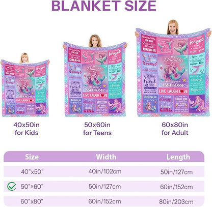 Little Mermaid Blanket, Mermaid Gifts for Girls, Birthday Gifts for Girls, Mermaid Blanket, Girl Birthday Gift Ideas Mermaid Birthday Decorations Blanket 50x60 in