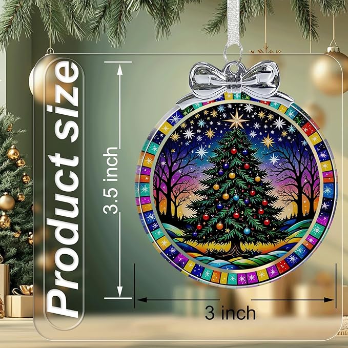 Starry Christmas Tree Stained Glass Christmas Ornament - Hanging Ornaments for Christmas Tree Decorations - Holiday Keepsake Present Exchange Idea