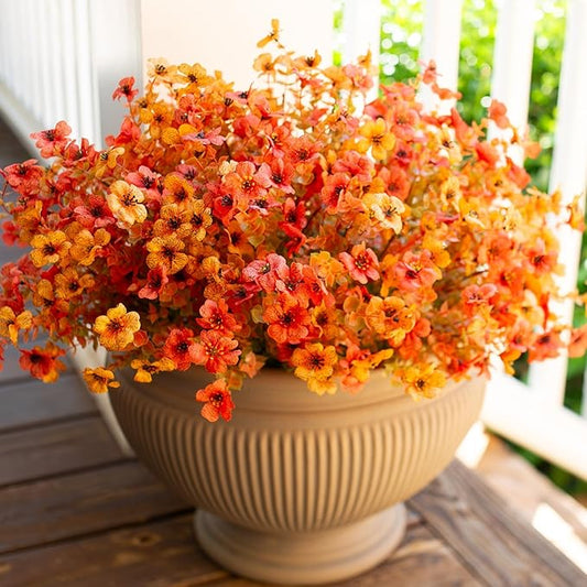 Artificial Fake Plants Flowers for Outdoor Fall Autumn Decoration, 12 Bundles Faux Silk Orange Yellow Mums Daisy Look Real UV Resistant for Outside Home Porch Patio Planter