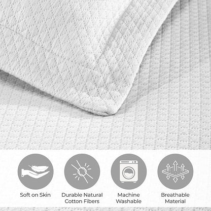 Superior Solitaire Cotton 2 Piece Bedspread Set, Home Bed Decor, Decorative Textured Bed Spread, 1 Pillow Sham, Airy Blanket, Matelasse Coverlet Bedding, All-Season Accent Blanket, Twin, White