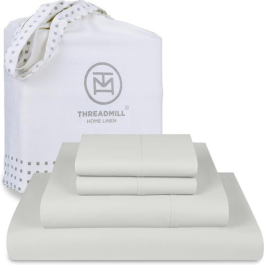Threadmill Luxury 800 Thread Count King 100% Cotton Sheets - Light Grey Sateen Weave Bed-Sheets, Better Than Egyptian Cotton, 4 Pc Solid Soft Bed Set, Fits 16" Deep Pocket