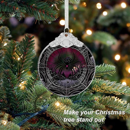 Mutant Spider Under Moonlight Halloween Christmas Tree Stained Glass Ornament - Hanging Ornaments for Christmas Tree Decorations - Holiday Keepsake Present Exchange Idea