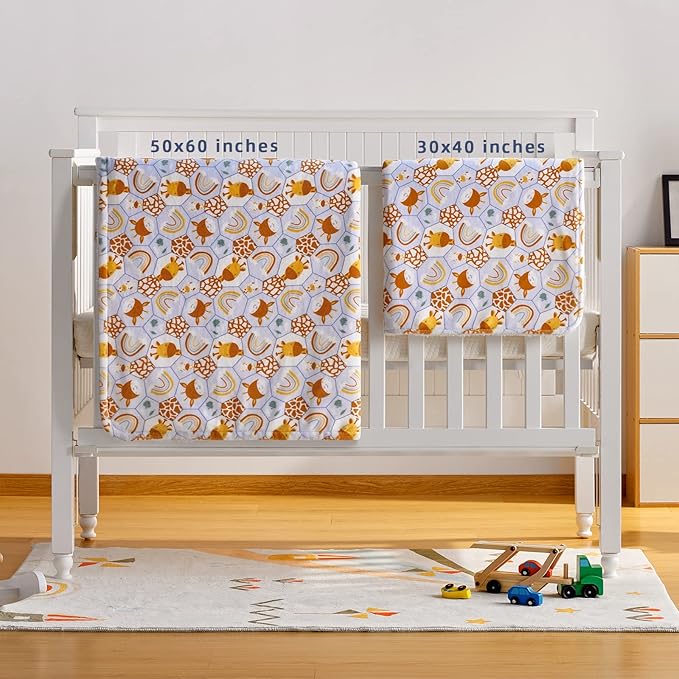 DaysU Plush Flannel Sherpa Baby Blanket for Girls Boys, Generous Reversible Soft Micro Fleece Toddler Bed Throw Blanket with Animal Print for Kids and Children, Giraffe, 50"x60"