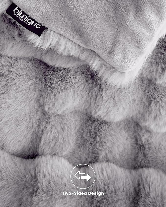 Ultra Soft Cozy Faux Fur Throw Blanket, Fuzzy Plush Thick Bubble Blanket, Oversize Luxury Fluffy Blanket for Couch, Bed, and Living Room, 60x80 Inches, Light Grey