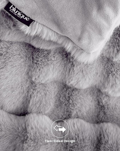 Ultra Soft Cozy Faux Fur Throw Blanket, Fuzzy Plush Thick Bubble Blanket, Oversize Luxury Fluffy Blanket for Couch, Bed, and Living Room, 50x60 Inches, Light Grey