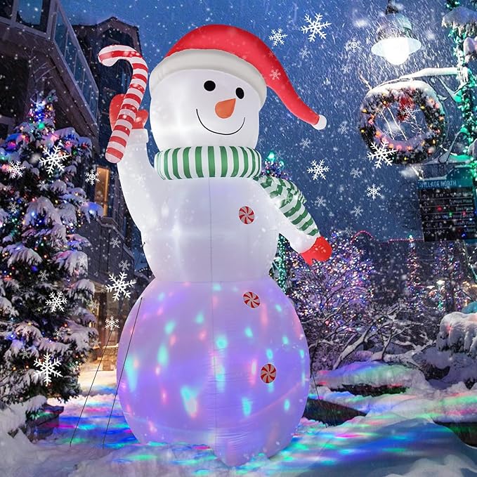 B&D 12FT Giant Christmas Inflatables Snowman Outdoor Decorations, Christmas Blow Up Snowman Inflatables Yard Decoration with Rotating Colorful LED Lights for Holiday Party Garden Yard Outdoor Décor