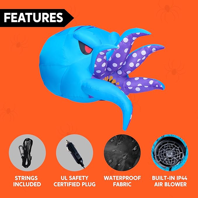 Joiedomi Halloween Inflatable Trunk or Treat Car Decorations, Octopus Inflatable Trunk or Treat Halloween Decor Outdoor, Blow Ups Trunk or Treat with LED for Car Decoration Outside