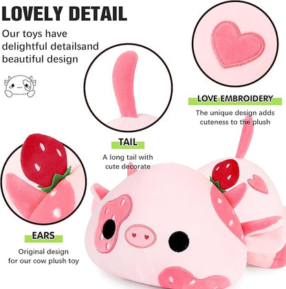 Onsoyours Cute Cow Plushie, Soft Stuffed Strawberry Cow Squishy Plush Animal Toy Pillow for Kids (Strawberry Cow, 9")