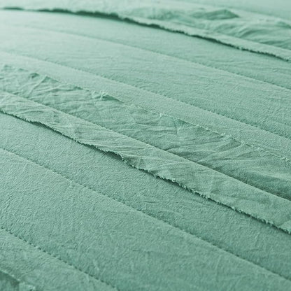 HoneiLife Queen Quilt Bedding Set - Lightweight Bedspreads 3-Piece Washed Microfiber Quilt Sets Ultra Soft Coverlets Shabby Chic Bed Cover Ruffled Bedding Set All Season Quilts-Green