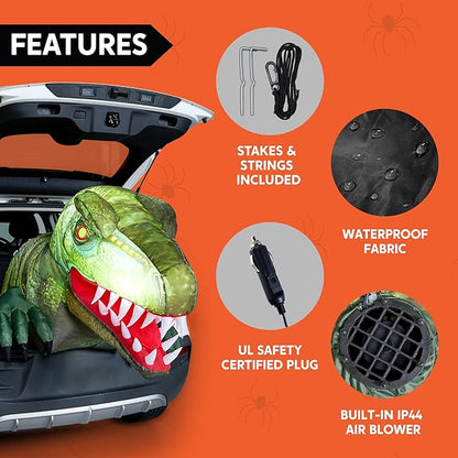 Joiedomi Animated Halloween Inflatable Outdoor Decorations, Trunk or Treat Car Decorations, Blow Ups Animated Dinosaur with LEDs for Halloween Yard Decoration