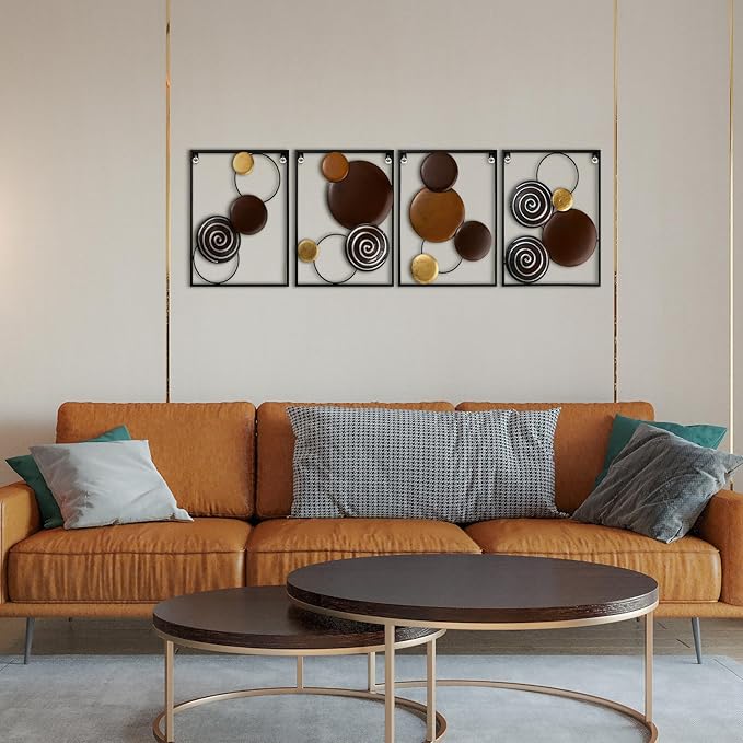 Tandefio 4 Pcs Metal Wall Art Abstract Wall Decoration Tree Branch Sign for Living Room Panels Sculpture Iron Modern Accent Hanging for Home Office(Round Style)