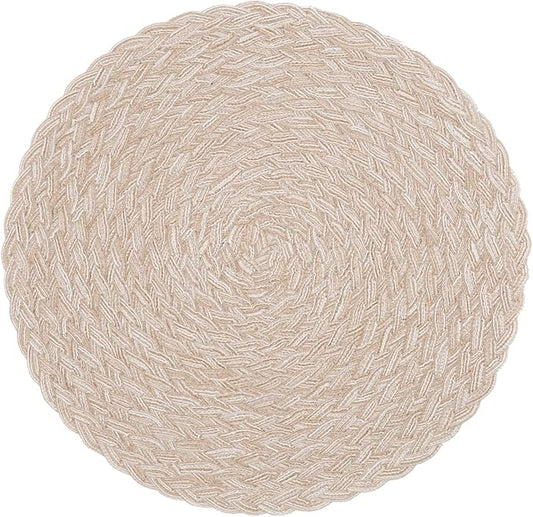 SHACOS Round Braided Placemats 15 inch Set of 4 Boho Woven Washable Kitchen Table Placemats for Home Wedding Party (T-Beige, 4)
