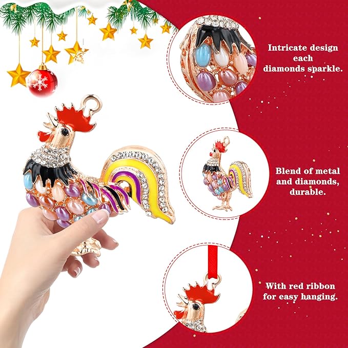 WhatSign Metal Chicken Ornaments - Farm Animal Gift for Christmas Tree Decorations