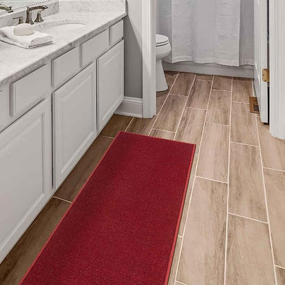 Machine Washable Modern Solid Design Non-Slip Rubberback 3x10 Traditional Runner Rug for Hallway, Kitchen, Bedroom, Living Room, 2'7" x 9'10", Red