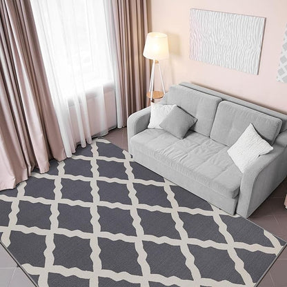 Machine Washable Moroccan Trellis Design Non-Slip Rubberback 3x5 Traditional Indoor Area Rug for Living Room, Bedroom, Kitchen, 3'3" x 5', Gray