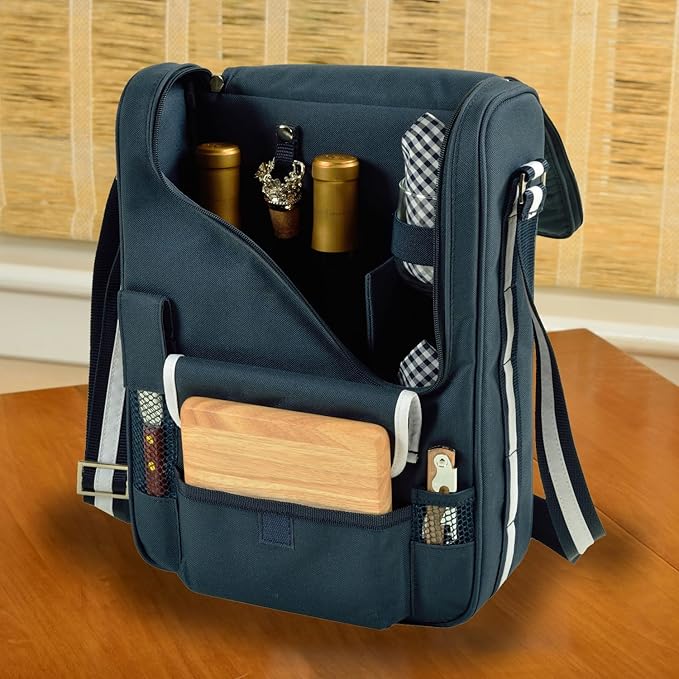 West Virgina University Licensed Mountaineers Deluxe Wine Carrier with Wine Glasses and Accessories for Two Assembled & Quality Approved in The USA