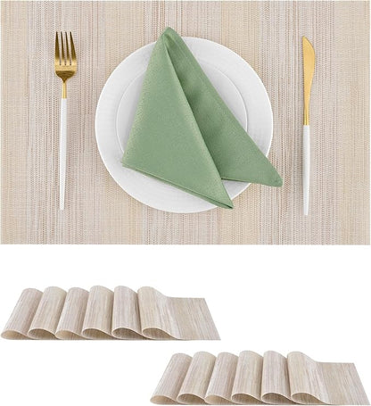Leetaltree Lightsteel Beige with Yellow Placemats Set of 4 - Heat Resistant Non-Slip Place mats for Dining Table, Washable Durable PVC Vinyl Woven Table Mats (Lightsteel Beige with Yellow, 12)