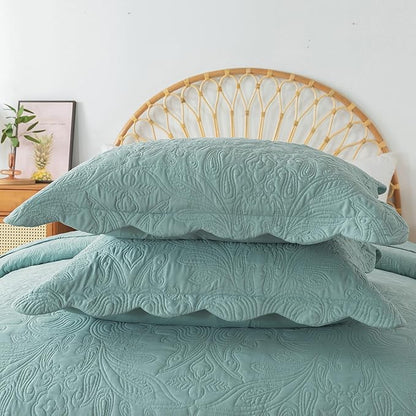 HoneiLife King Quilt Bedding Set - 3 Pieces Microfiber Quilt Sets Lightweight Bedspreads Reversible Coverlets Retro Bed Cover Quilt King Size All Season Quilts-Sage Green
