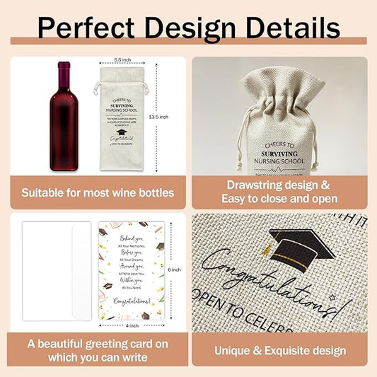 Nurse Graduation Gift Wine Gift Bags & Card Nursing Appreciation Graduation Gifts for RN Nurse Nursing Student School, 1 pcs Reusable Burlap Wine Gift Bags for Wine Bottles, Graduation Party Favor -29