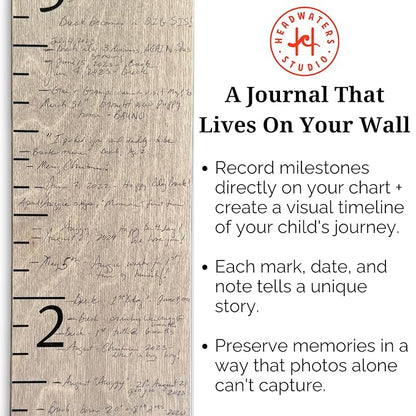 Height Ruler for Wall - Child Height Wall Chart, Height Chart for Kids Growth Chart for Wall Growth Chart Wood, Wooden Growth Chart for Wall - Gray w/Inches - 63"x5.75"