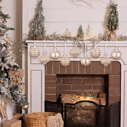 9 Pcs 3.15" Clear Christmas Ball Ornaments Xmas Ball Decorations Set Shatterproof Decorative Hanging Ornaments for Christmas Tree Home Wedding Party Office Decor(Champagne)