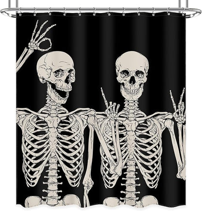 Funny Skull Skeleton Shower Curtain Gothic Spooky Black White Retro Bone Cool Horror Halloween Modern 60Wx72L Inch Shower Curtain Bathroom Set Bath Curtain Bathtub Accessories Home Decor