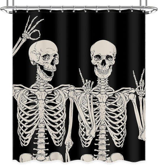 Funny Skull Skeleton Shower Curtain Gothic Spooky Black White Retro Bone Cool Horror Halloween Modern 60Wx72L Inch Shower Curtain Bathroom Set Bath Curtain Bathtub Accessories Home Decor
