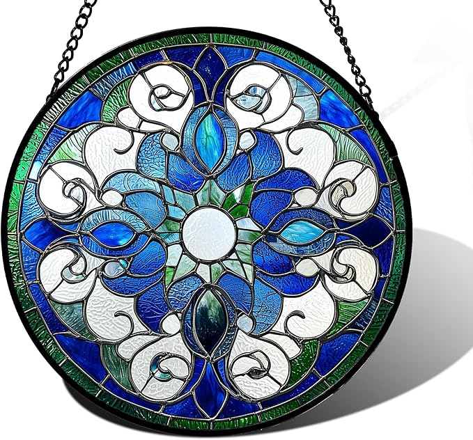 Stained Glass Window Hanging, Boho Style Sun Catchers Diamond Glass Panel Hangings Tiffany Suncatcher Decor for Birthday for Women, Men, Wife, Aunt, and Mom 7.8 in