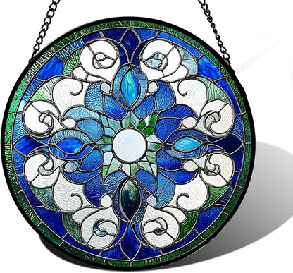 Stained Glass Window Hanging, Boho Style Sun Catchers Diamond Glass Panel Hangings Tiffany Suncatcher Decor for Birthday for Women, Men, Wife, Aunt, and Mom 7.8 in