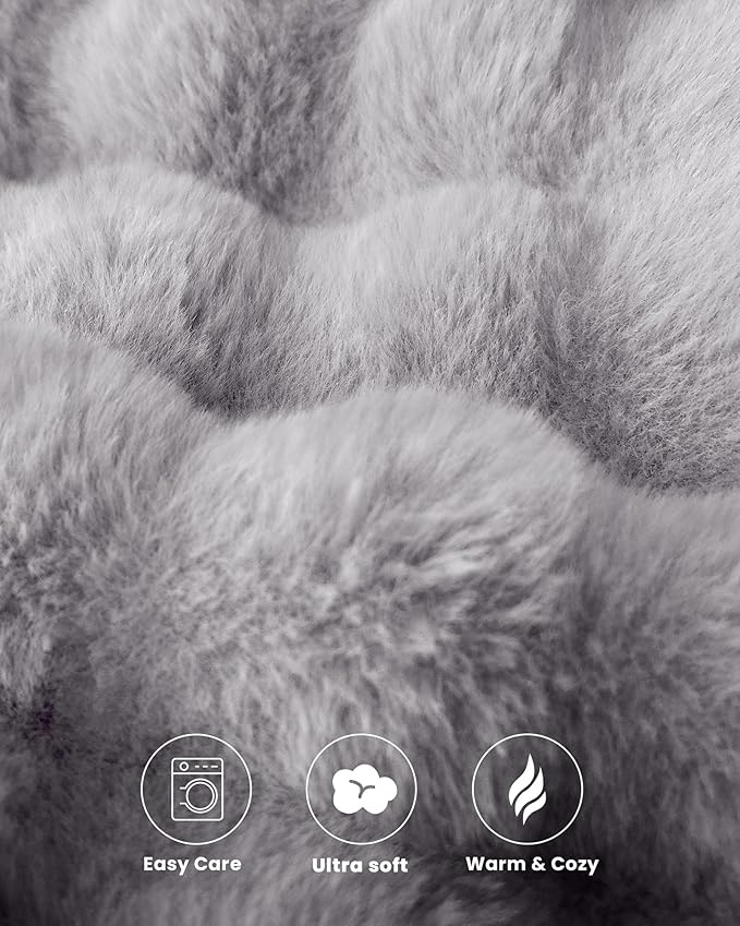 Ultra Soft Cozy Faux Fur Throw Blanket, Fuzzy Plush Thick Bubble Blanket, Oversize Luxury Fluffy Blanket for Couch, Bed, and Living Room, 60x80 Inches, Light Grey