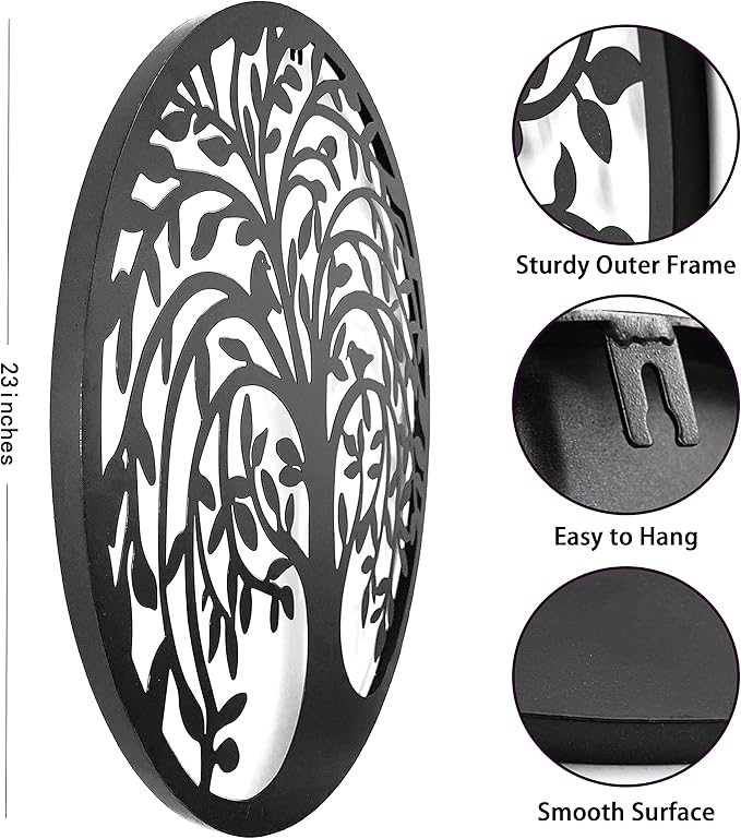 Remenna Metal Wall Art-Tree of Life Wall Decor 23inch Family Tree Metal Wall Hanging Bedroom Living Room Decor Outdoor Decoration (black)