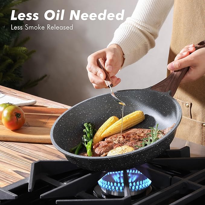 SENSARTE Nonstick Frying Pan Skillets, Swiss Granite Coating Omelette Pans, Healthy Cookware Chef's Pans, Free of Intentionally Added PFOA (9.5+11 Inch)