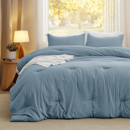 Bedsure Oversized King Size Comforter Set, Grayish Blue Soft Prewashed Bedding for All Seasons, 3 Pieces GentleSoft™ Bed Set, 1 Lightweight Comforter (120"x98") and 2 Pillowcases (20"x36")