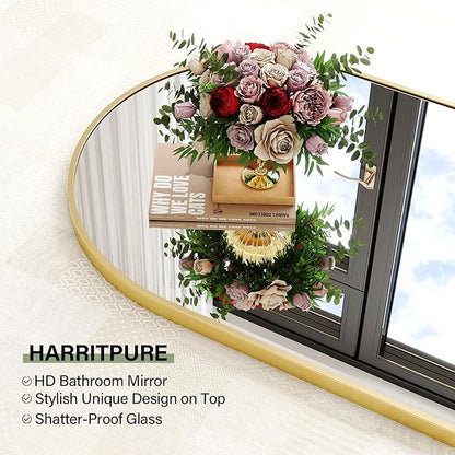 HARRITPURE 24"x36" Arched Bathroom Mirror - Wall Mounted Mirror - Gold Arch Mirror - Aluminum Alloy Frame Bathroom Mirror Living Room, Bedroom, Bathroom and Entryway