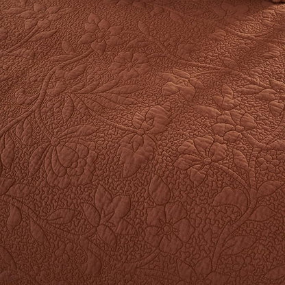 Brandream Queen Size Quilt Set Cotton Quilts Pumpkin Orange Farmhouse Bedding Set Matelasse Coverlet Set Scalloped Edge Quilts 3-Piece