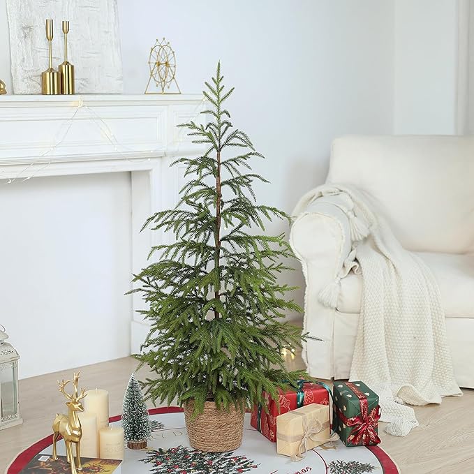 2 Pcs Artificial Norfolk Pine Tree - 4ft (48") Faux Christmas Tree Fake Potted Plants for Indoor Outdoor Home Front Porch Christmas Decor