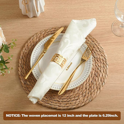 Round Woven Placemats 13.5 inch Set of 6 - Boho Rattan Placemat Natural Water Hyacinth Placemats, Farmhouse Weave Place Mats, Rustic Braided Wicker Table Mats for Dining Table,Home,Wedding