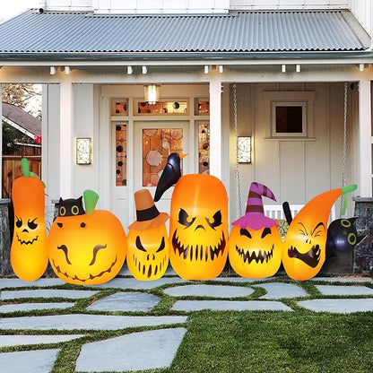 Halloween Inflatables Outdoor Decorations, Blow Ups 6 PCS Pumpkins Black Cat with Build-in LED Lights, Funny Yard Garden Decoration for Halloween Party Indoor Outdoor