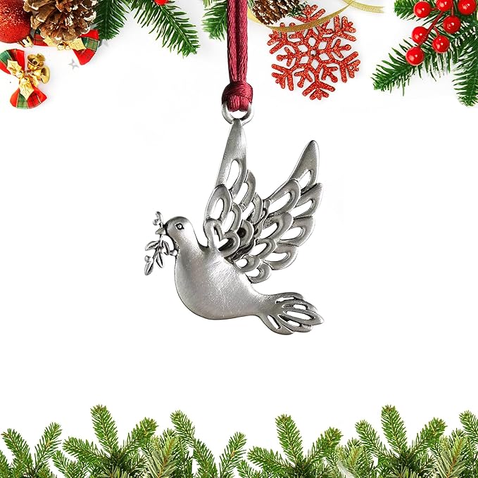 Christmas Ornaments, 2025 Solid Pewter Christmas Tree Ornament Handcrafted Metal DIY Hanging Craft Collectibles for Xmas Trees Home Party Party Gifts (Dove)