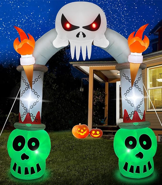 10FT Halloween Decorations Outdoor Inflatable Archway Skeleton Halloween Blow up Yard Decorations with Flashing LED Lights Inflatable Haunted House Lawn Outside Halloween Decorations