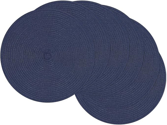 SHACOS Round Placemats Set of 6 Washable 15 inch Round Cotton Polyester Woven Braided Place Mats for Dining Table Indoor Outdoor Table Mats Home Party Wedding Decor (Navy, 6)