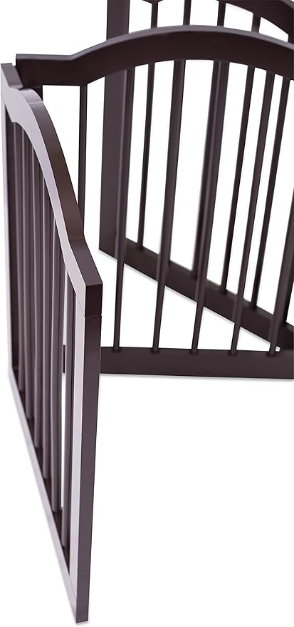 INTERNET'S BEST Arched Top Dog Gate | 3 Panel, 24" H Wooden Pet Barrier for Dogs or Cats | Freestanding Folding Room Divider for Doorways, Hallways, Stairs, and Porch | Portable, Extra Wide | Espresso